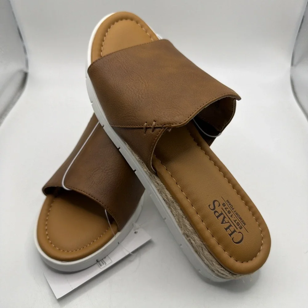 Chaps Womens Sandals Tan Memory Foam Durable Flexible Backless Slide Size 8